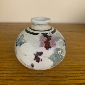 Signed Studio Pottery Bud Vase – Artisan Ceramic – 3.5” x 4.25”